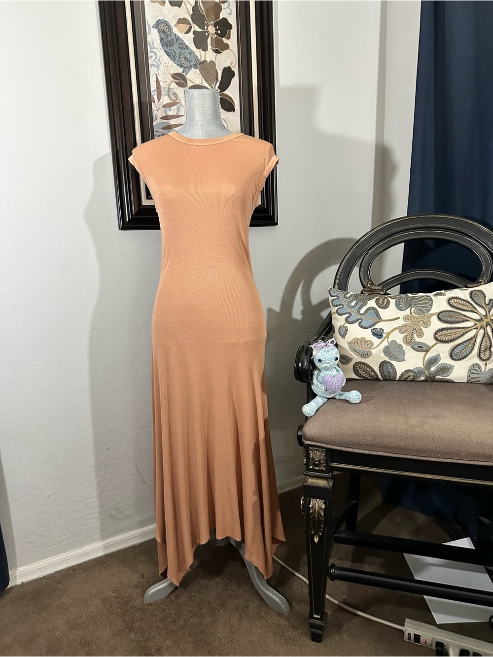 Enza Costa Ribbed Asymmetric Handkerchief Hem Maxi Dress Size M